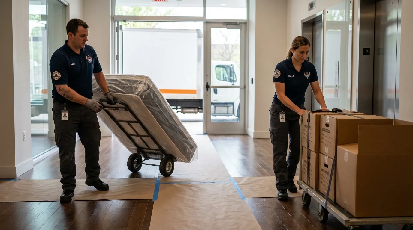 Professional apartment movers loading elevator in Imperial, MO